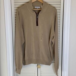 𝅺NWT Men’s Alex Cannon Cable Knit Sweater Cotton Quarter Zip Tan Beige Size XL